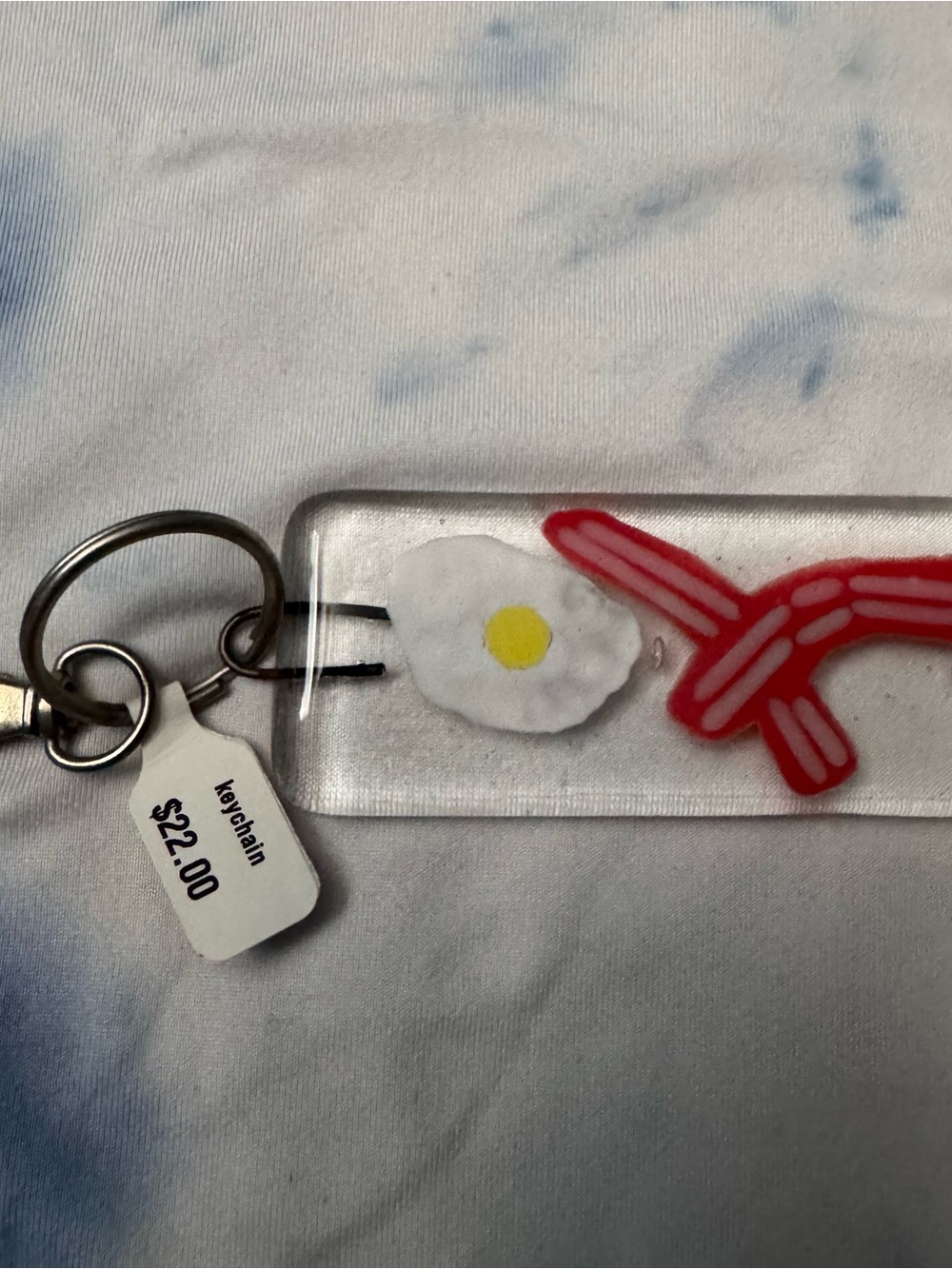 Keychain Bacon and Eggs Clear Lucite NWT